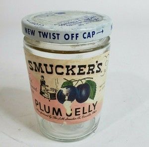 Vintage Smucker's Old Fashioned Pure Plum Jelly Jar w/Lid Paper Label Armstrong